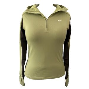 Nike Fit Dry Women's Green and Dark Olive Quarter-Zip Hoodie w/ thumb holes Sz M